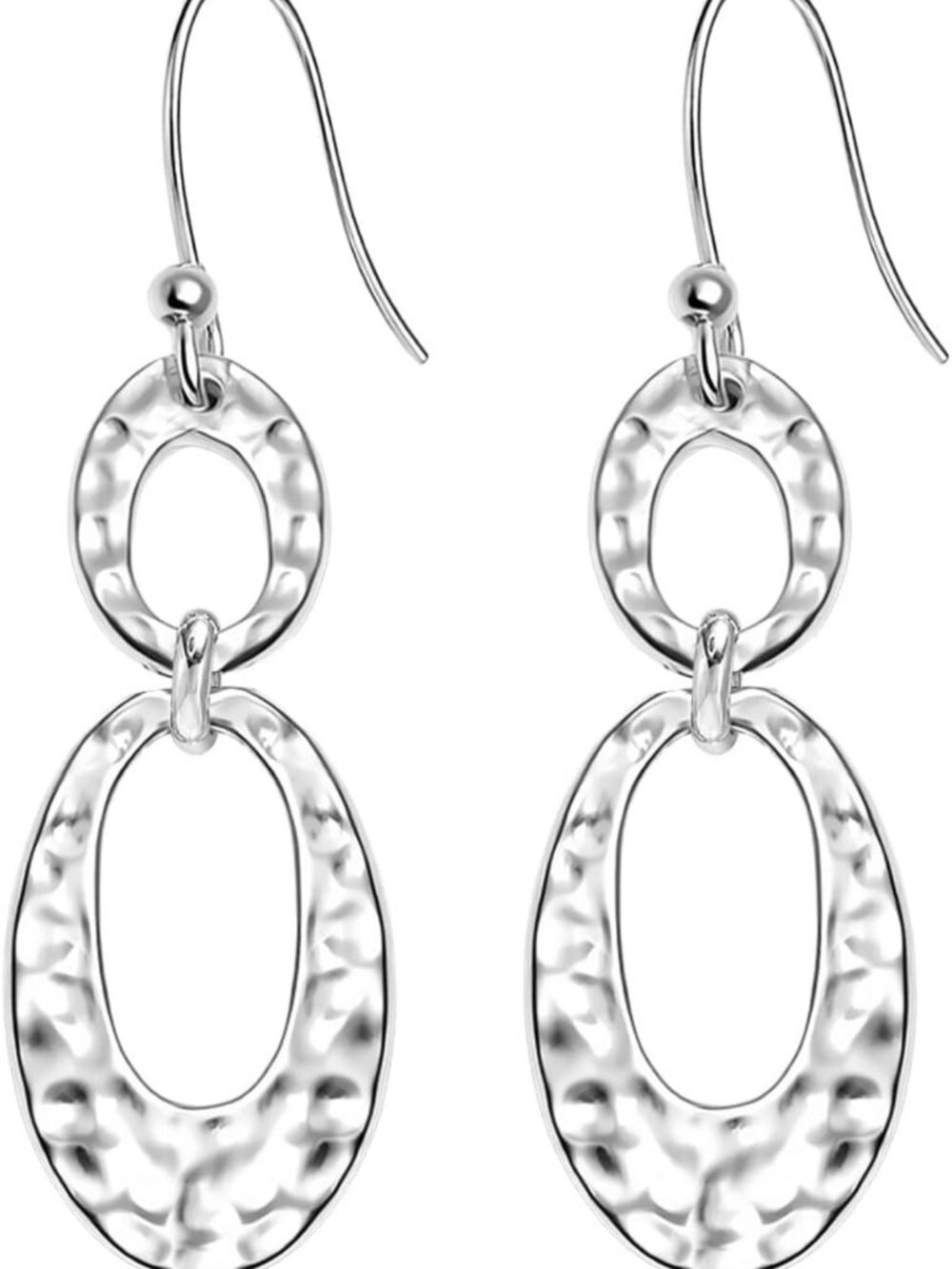 Stylish Solid Sterling Silver Hammered Drop Dangle Earrings for Women - Chic